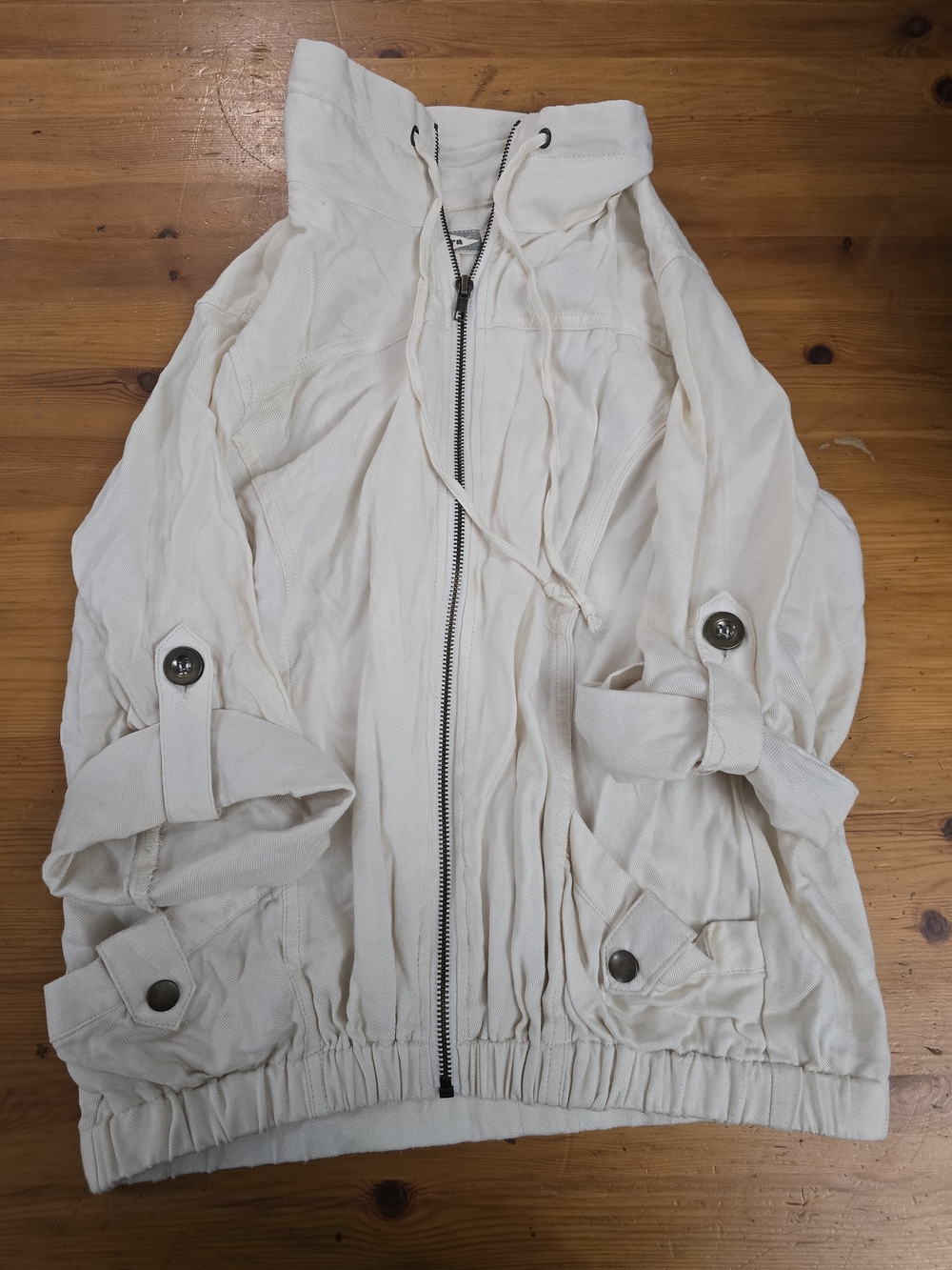Kirra Cream Hooded Zip Utility Jacket